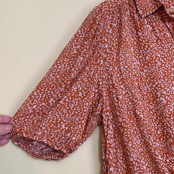Free People Rust Celia Ditsy Viscose Floral Tie Front Shortsleeve Button Top S - Picture 7 of 17